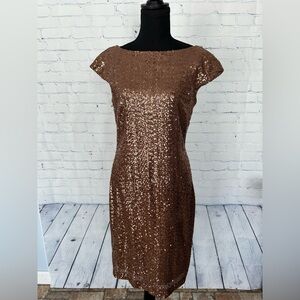 Ralph Lauren Shimmering Bronze Sequin Midi Dress, Size 8, Stunning, Wedding